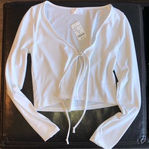 White Long Sleeve Tie-Up Top